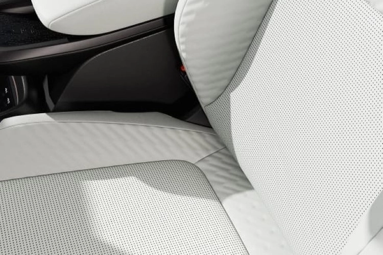 Close-up of the quilted TailorFit seating material on a Nissan LEAF front seat