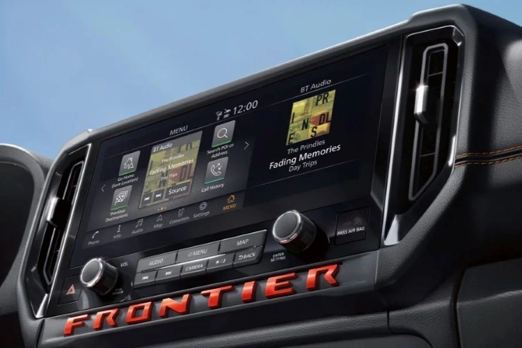 Close-up of the Nissan Frontier 12.3-inch touch-screen display in the centre stack