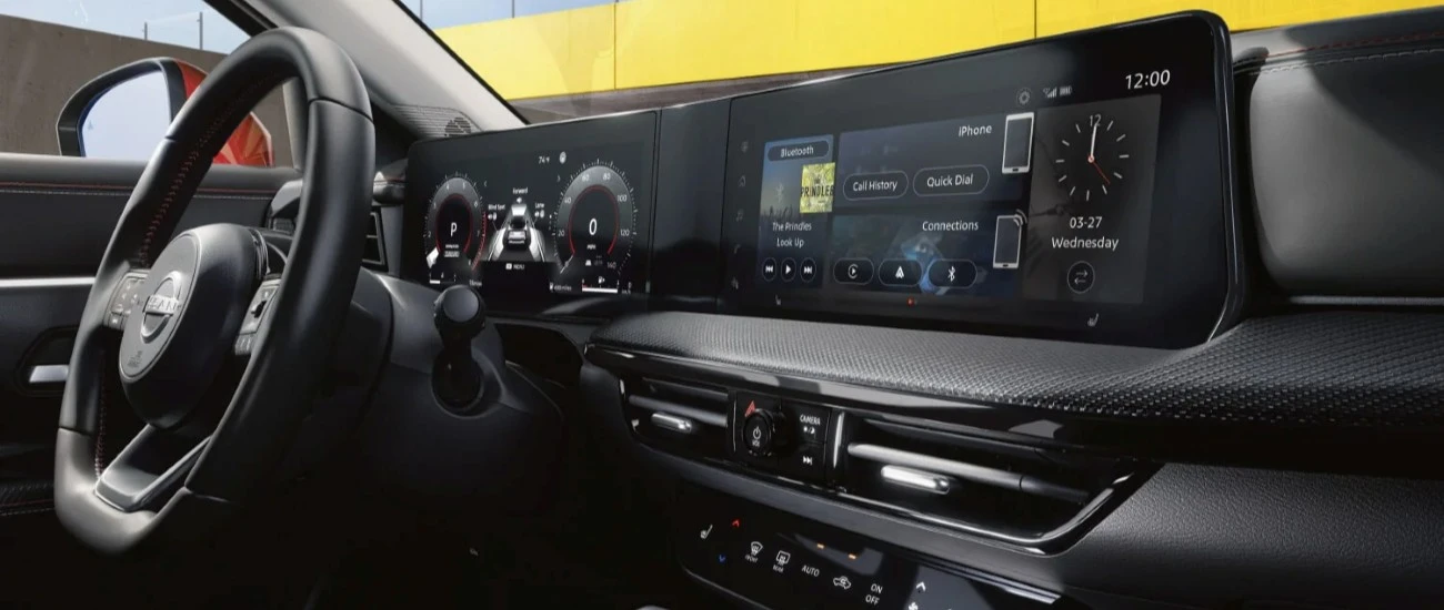 Nissan Kicks dashboard showing the dual digital displays spanning the cabin