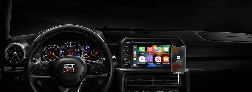 GT-R dashboard with connected phone