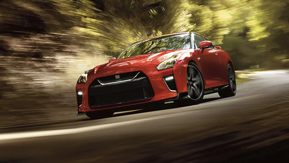Red GT-R driving