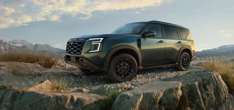 2025 Nissan Armada detail of 20-inch aluminum-alloy wheel with all-terrain tire