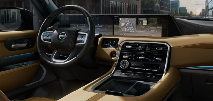 2025 Nissan Armada interior view showing seamless dual displays