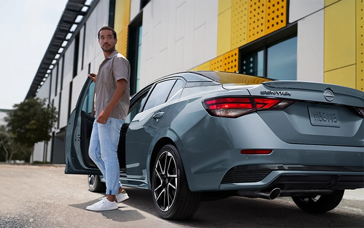 2025 Nissan Sentra® SR. Echoing the aggressive lines of the LED headlights, Sentra’s sleek taillights wrap around the rear fenders to create a sporty look.